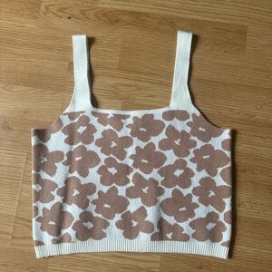 Promesa Floral Knit Tank Top - Cream and Brown
